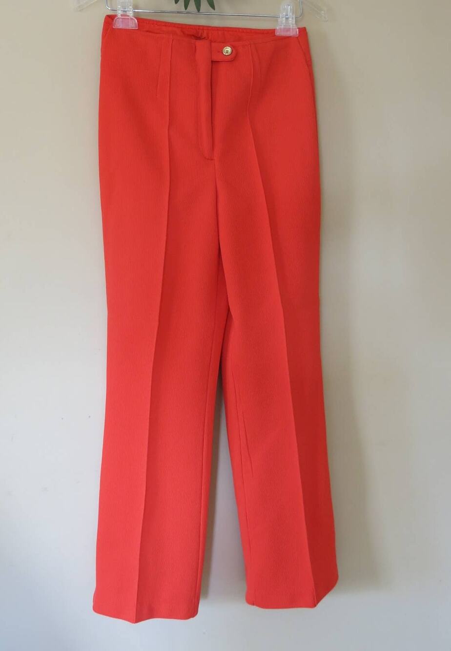 VINTAGE MISS HOLLY Pants Size 14 Orange 70s Polyester Grandma Cottagecore